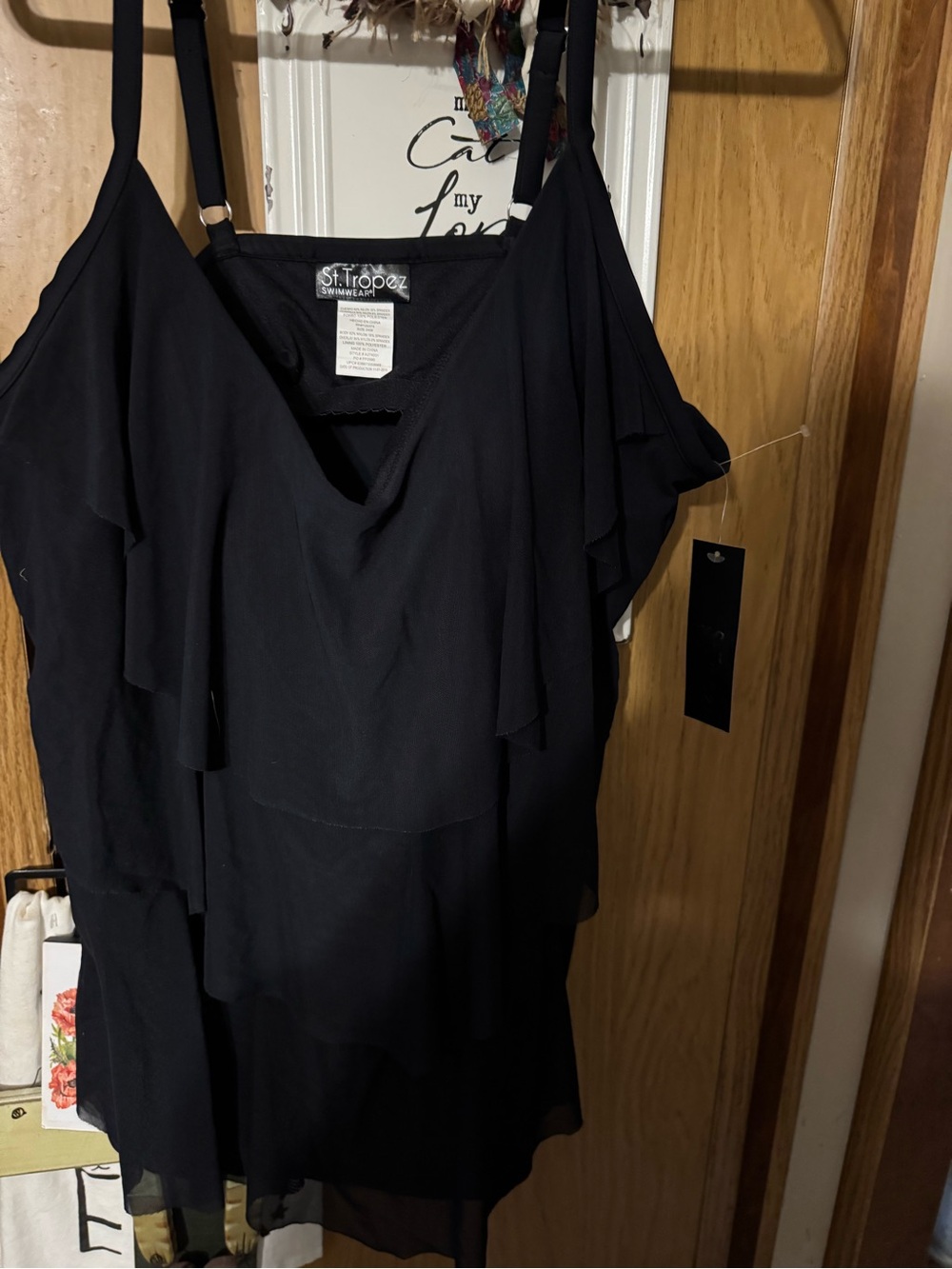St. Tropez Black Layered Ruffle Bathing Suit Top with Adjustable Straps